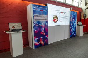Picture of a video display at a Northeastern University event.