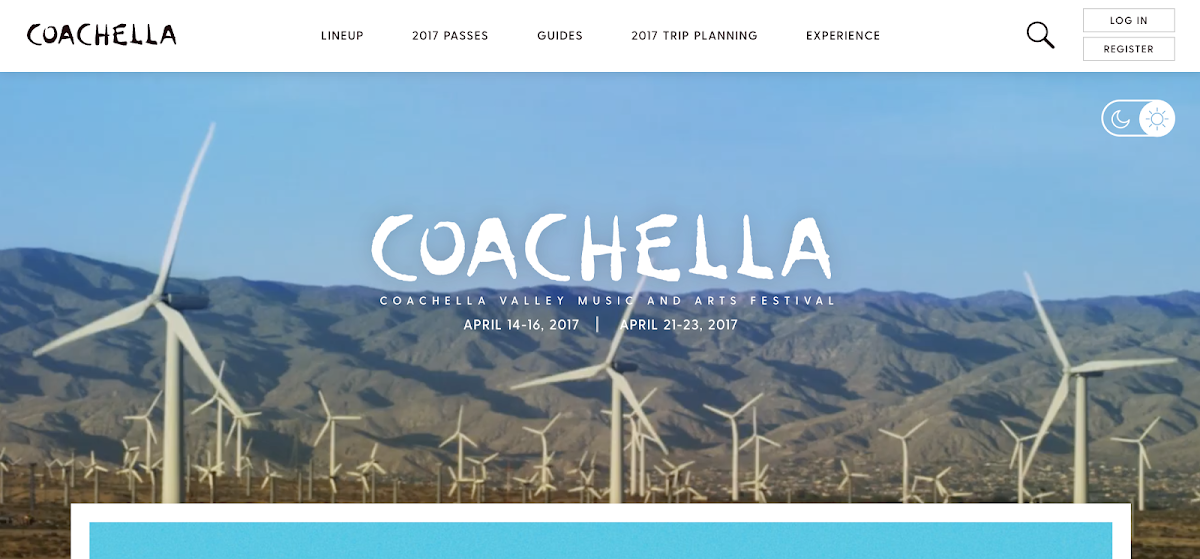 Coachella website banner, April 2017