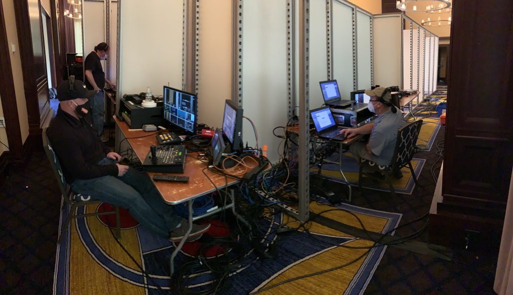 Picture of the production team at Cramer behind the scenes of the World Medical Innovation Forum virtual event